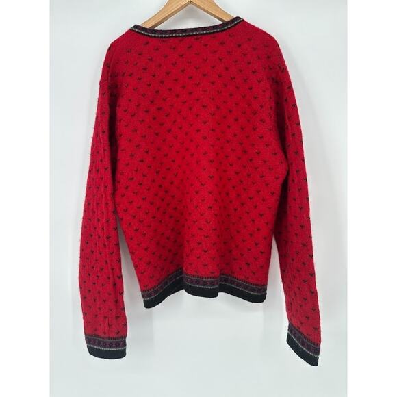 Vintage Tally-Ho Nordic Cardigan Sweater Women's M Red Boiled Wool Artsy Floral - Picture 6 of 11